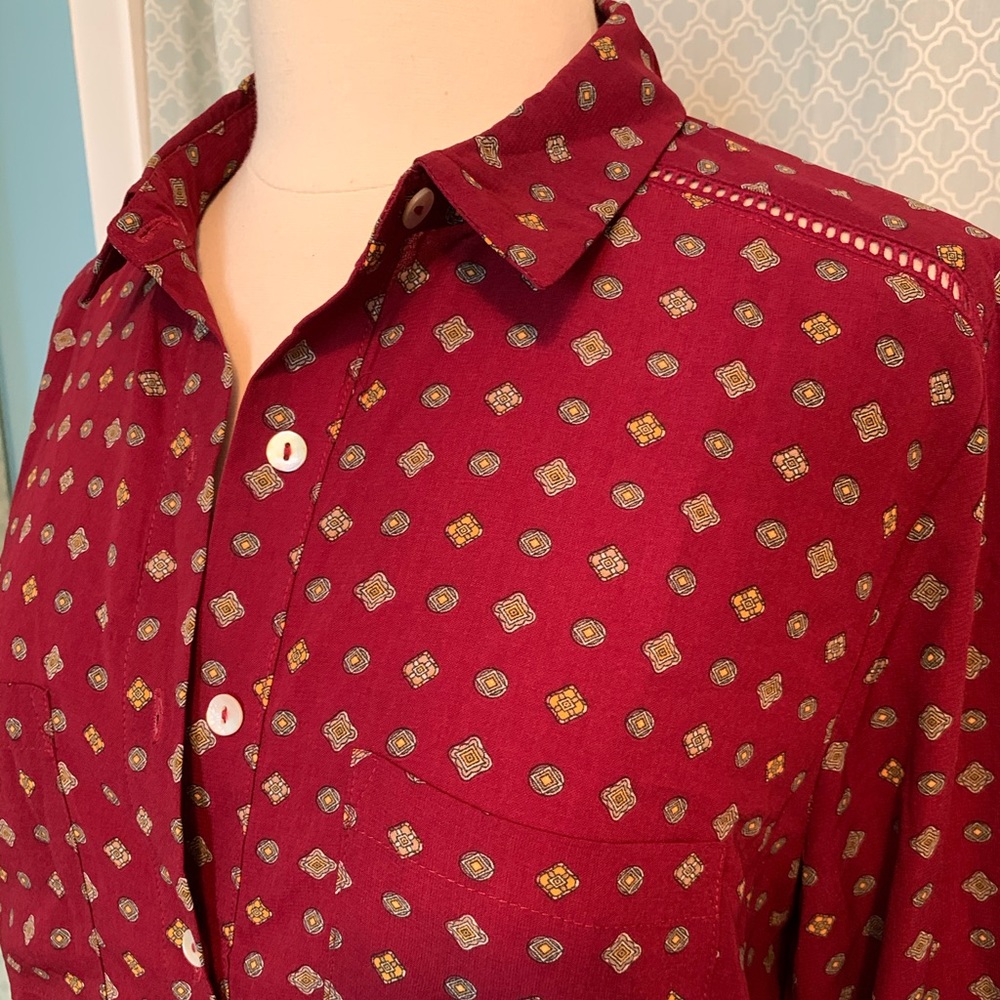 Tie-print long sleeve button down Blouse